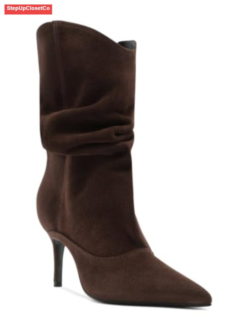 Mid Calf Faux Suede Slouch Boots Pointed Toe Stiletto Heel Dressy